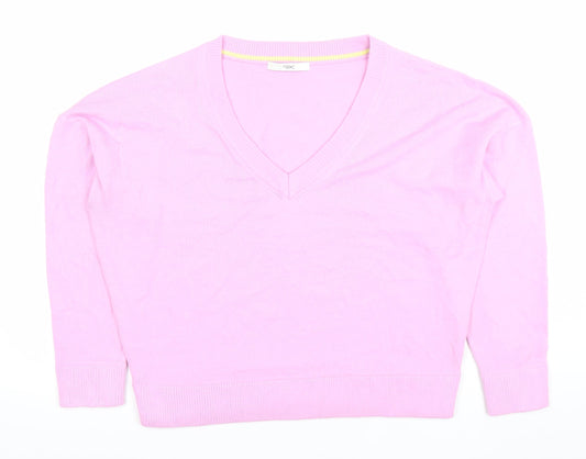 Next Women Pink V-Neck Acrylic Knit Jumper M