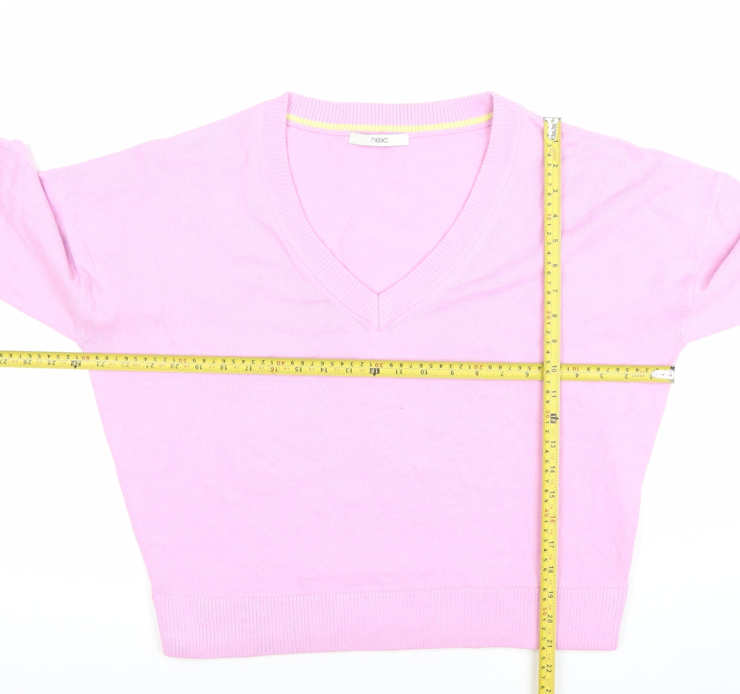 Next Women Pink V-Neck Acrylic Knit Jumper M