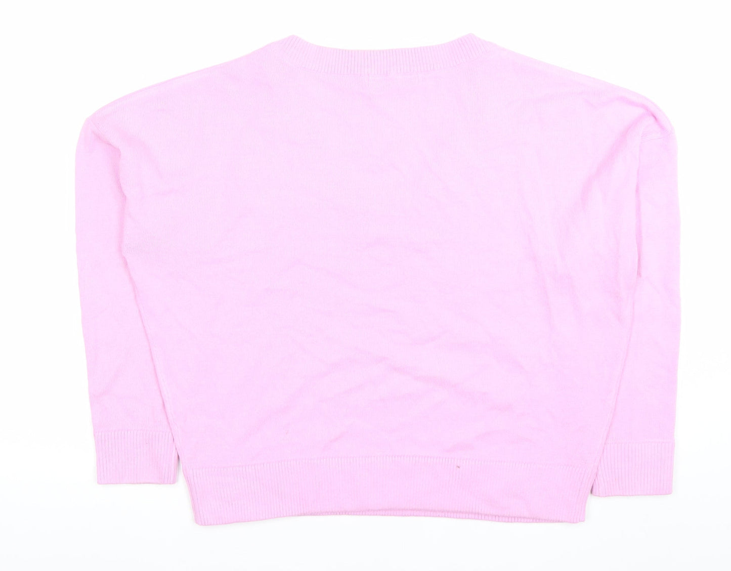 Next Women Pink V-Neck Acrylic Knit Jumper M