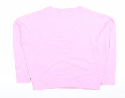 Next Women Pink V-Neck Acrylic Knit Jumper M