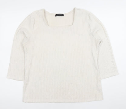 Just Elegance Women Ivory Square Neck 3/4 Sleeve Blouse Size 16