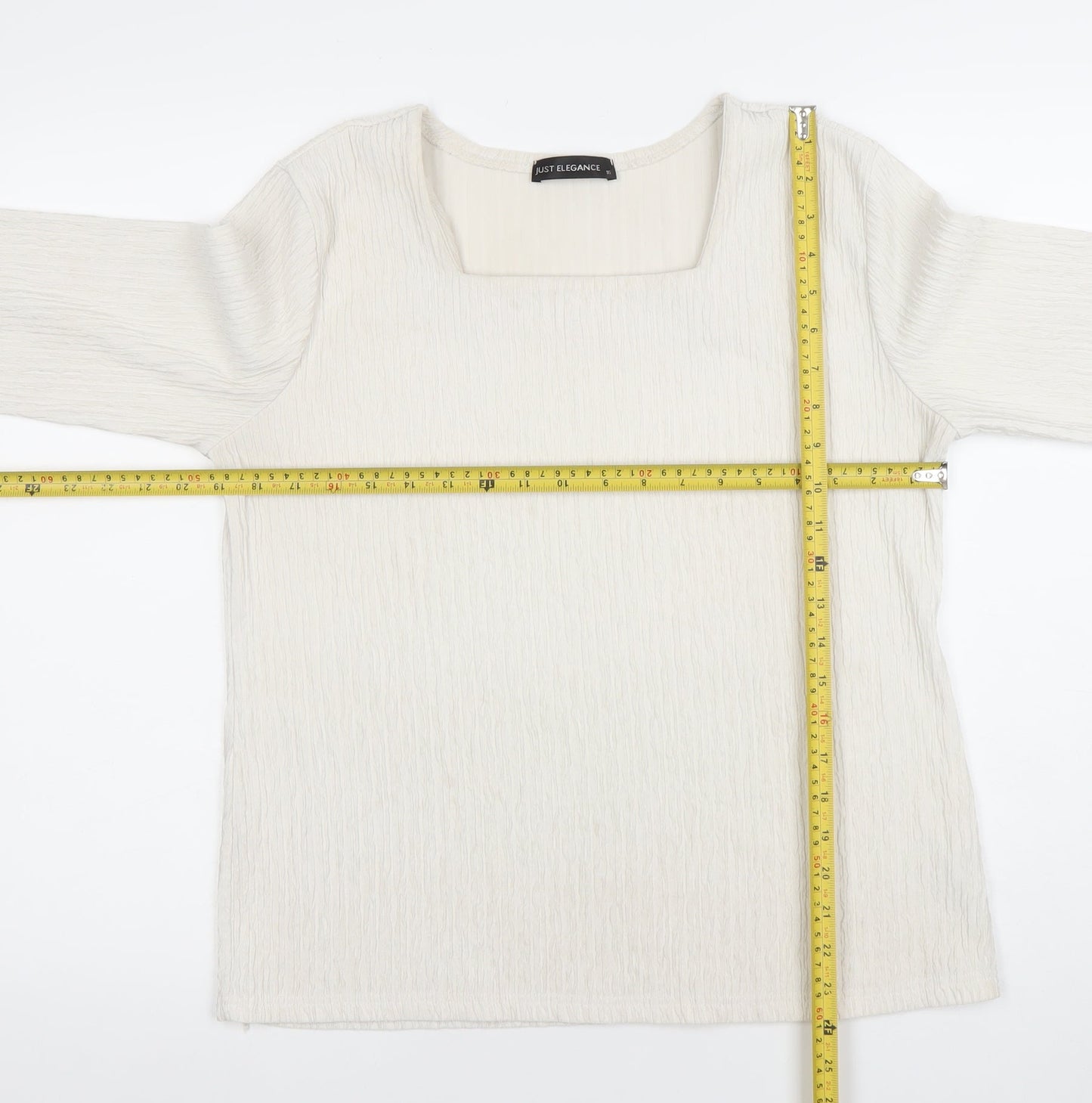 Just Elegance Women Ivory Square Neck 3/4 Sleeve Blouse Size 16