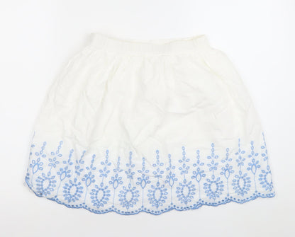 Y.D. Girls White & Blue Embroidered Cotton A-Line Skirt 10-11 Years