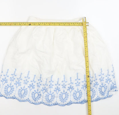 Y.D. Girls White & Blue Embroidered Cotton A-Line Skirt 10-11 Years