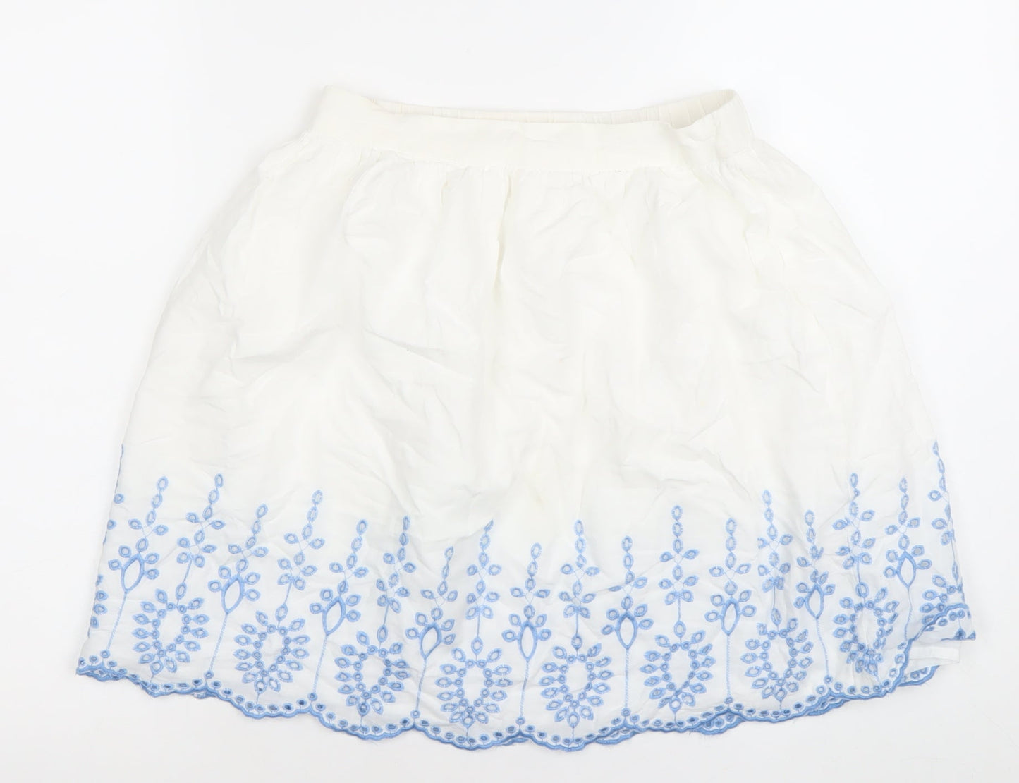 Y.D. Girls White & Blue Embroidered Cotton A-Line Skirt 10-11 Years