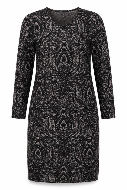Topshop Women Black Paisley Bodycon Dress Size 16 Long Sleeve