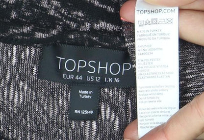Topshop Women Black Paisley Bodycon Dress Size 16 Long Sleeve