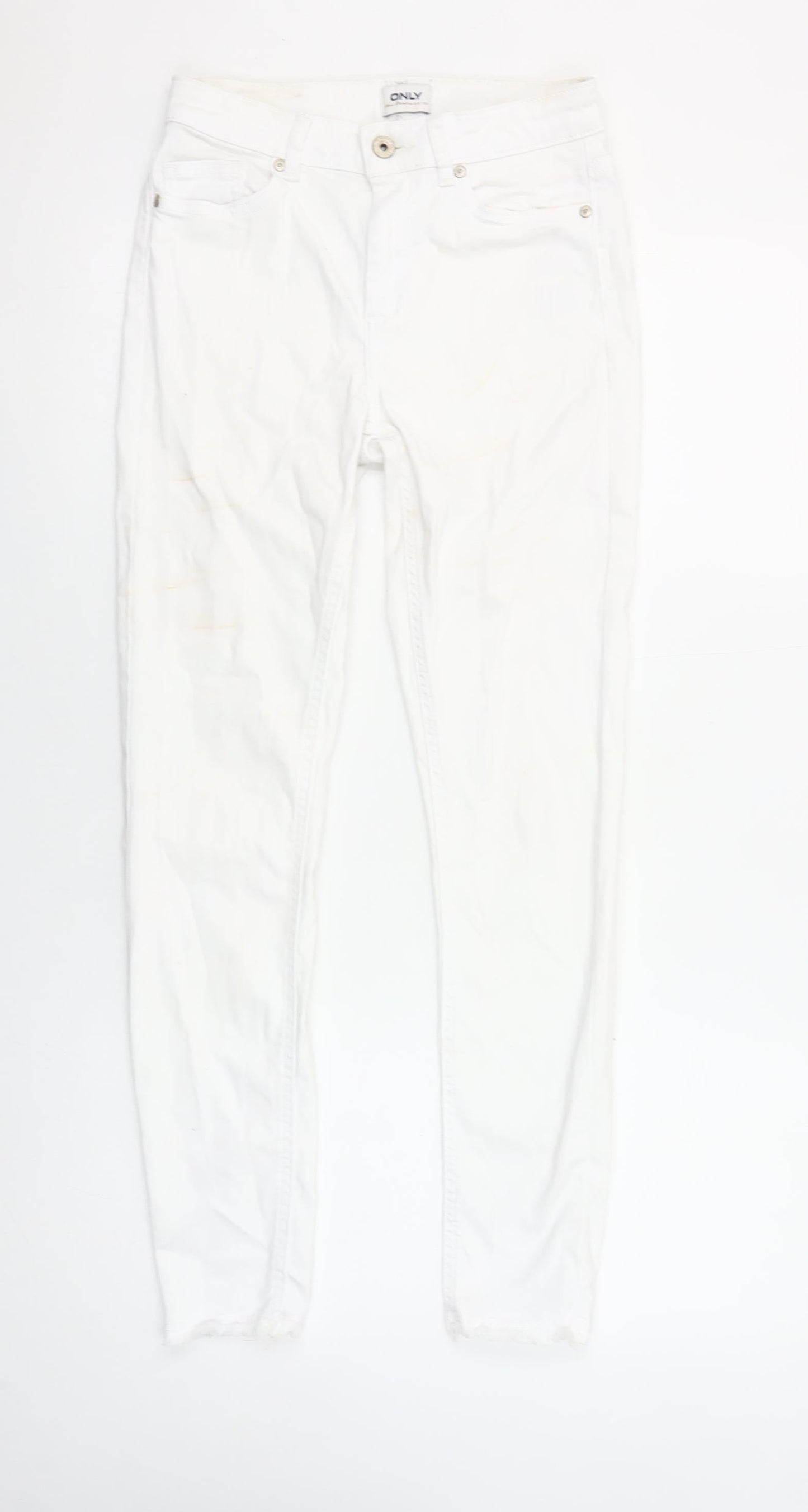 ONLY Women's White Ankle Skinny Jeans Size S/32 Mid Rise Stretch Denim