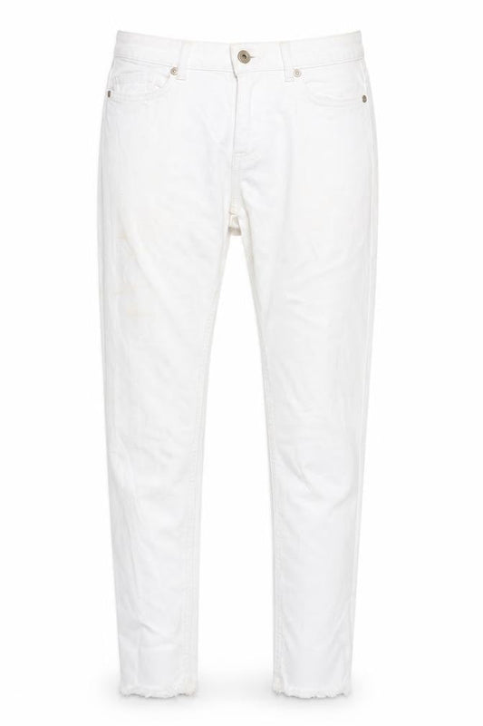 Front view of Only Women's White Ankle Skinny Jeans, size S/32 Mid Rise Stretch Denim