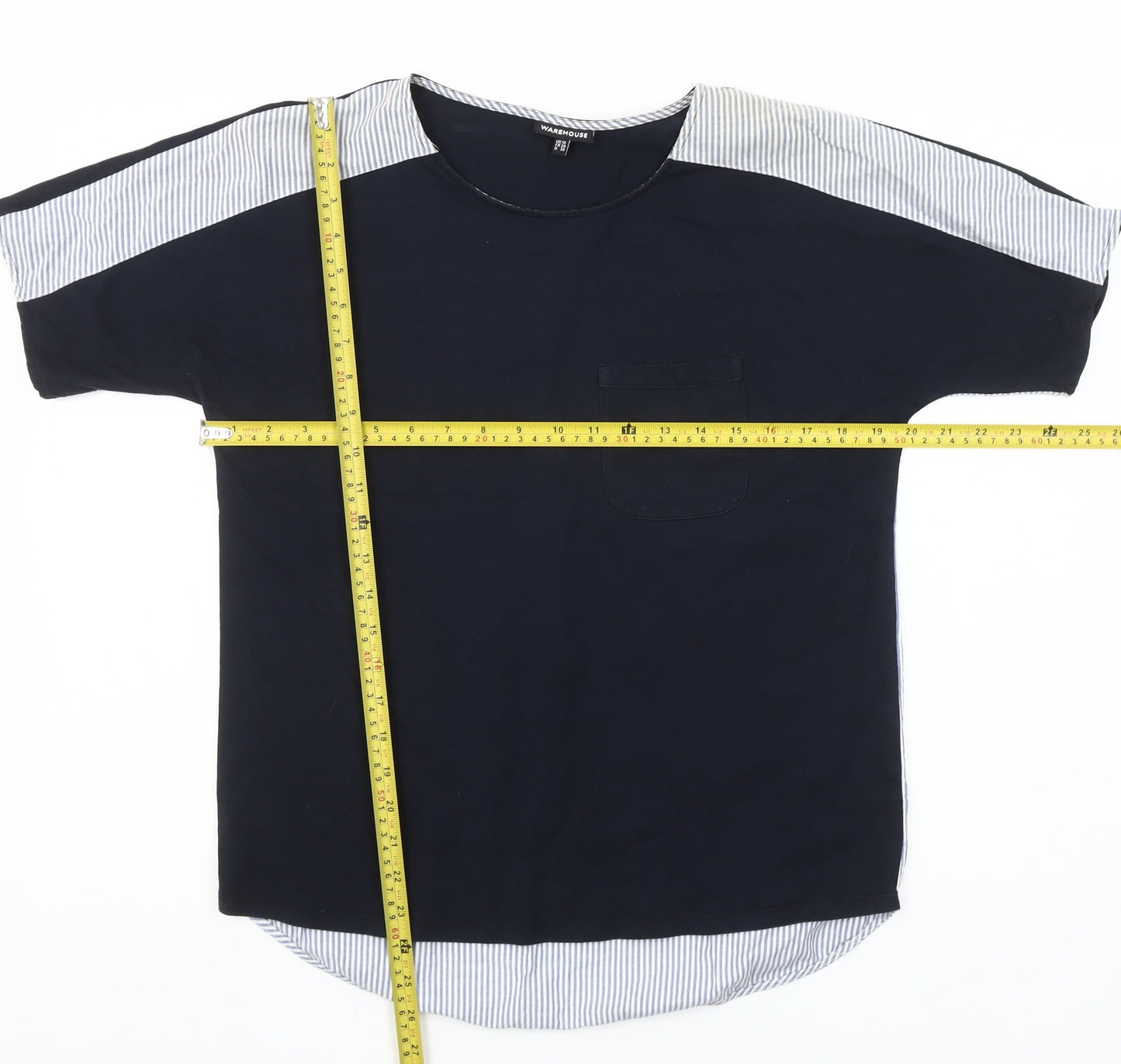 Warehouse Women’s Blue Striped Cotton T-Shirt UK 10