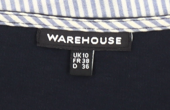 Warehouse Women’s Blue Striped Cotton T-Shirt UK 10