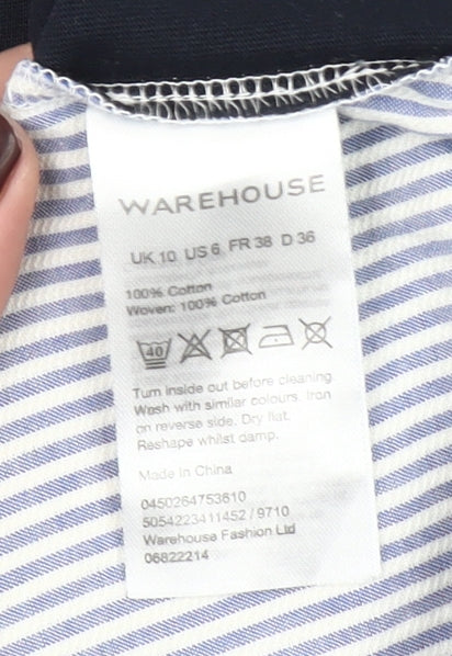 Warehouse Women’s Blue Striped Cotton T-Shirt UK 10