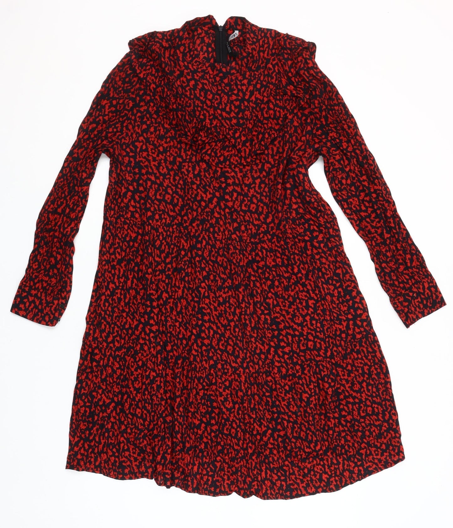Zara Women's Red Animal Print Shift Dress Size 12 Long Sleeve