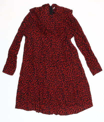 Zara Women's Red Animal Print Shift Dress Size 12 Long Sleeve