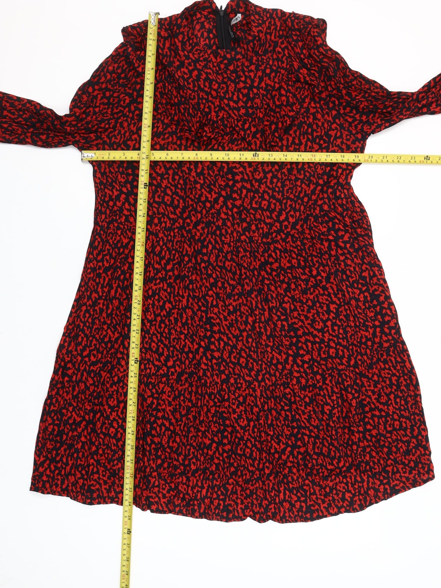 Zara Women's Red Animal Print Shift Dress Size 12 Long Sleeve