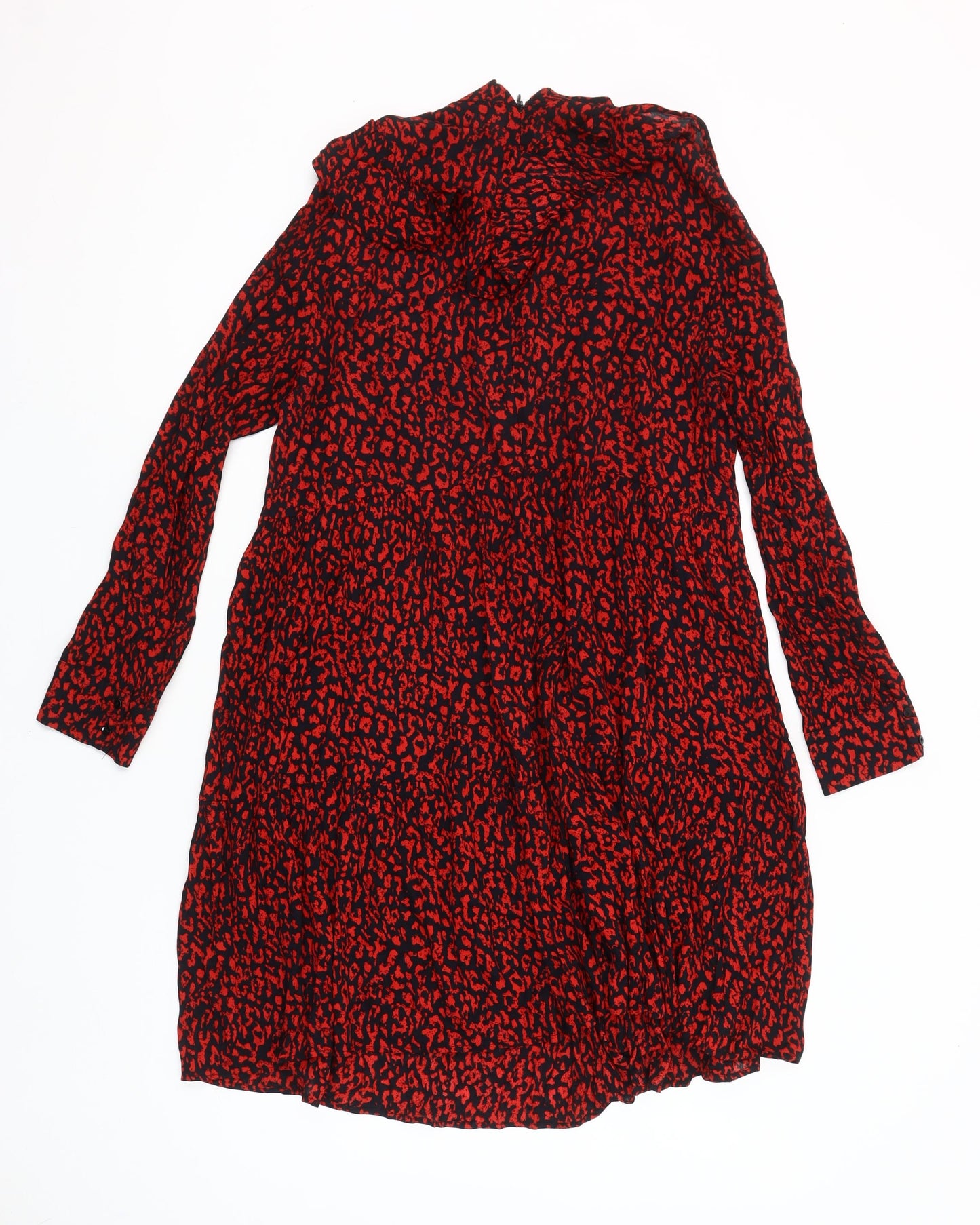 Zara Women's Red Animal Print Shift Dress Size 12 Long Sleeve