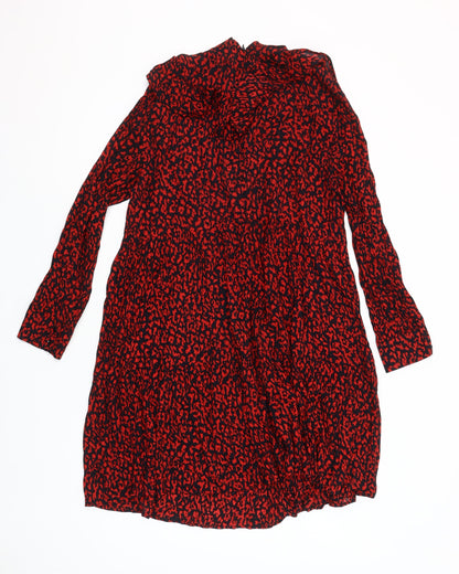 Zara Women's Red Animal Print Shift Dress Size 12 Long Sleeve