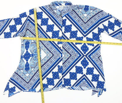River Island Women Blue Geometric Tunic Button-Up Shirt Size 10