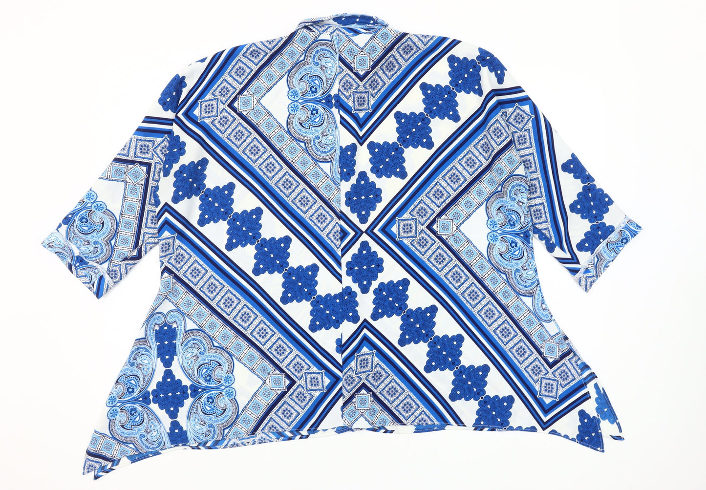 River Island Women Blue Geometric Tunic Button-Up Shirt Size 10