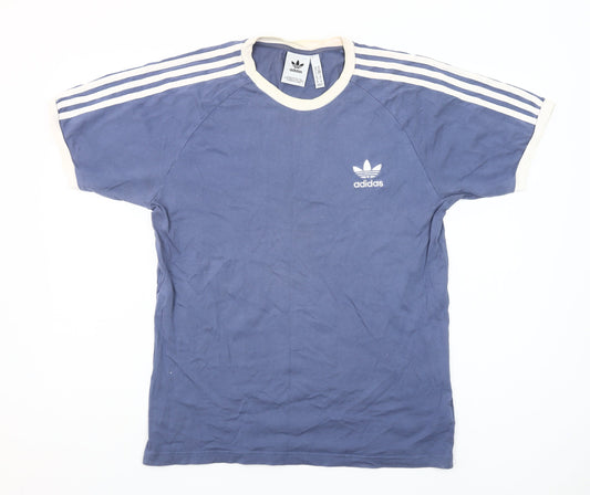 Adidas Men's Blue Retro Sports 3-Stripes Cotton T-Shirt Size M