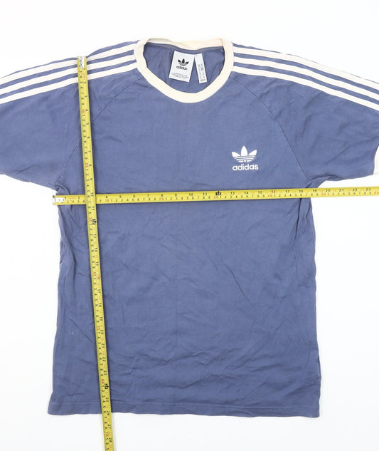 Adidas Men's Blue Retro Sports 3-Stripes Cotton T-Shirt Size M