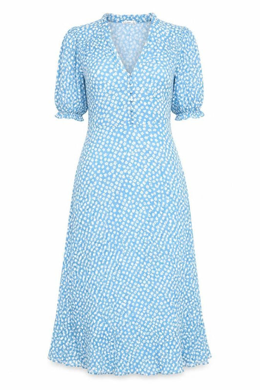 Gallery Women’s Blue Floral Midi Fit & Flare Dress Size 8