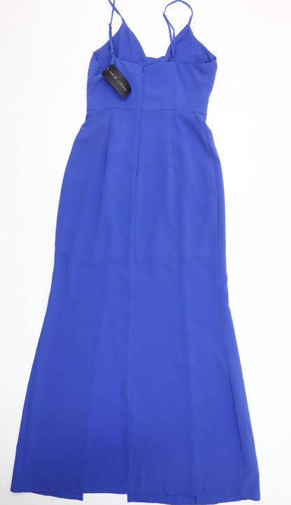 New Look Women’s Blue Long Slip Dress Size 10 Sleeveless V-Neck Zip