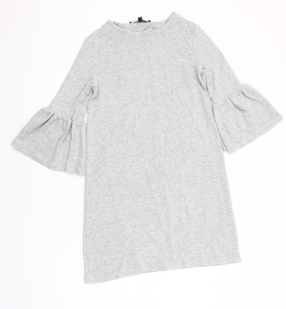 French Connection Women’s Grey Shift Dress Size 8 3/4 Sleeve Stretch Jersey