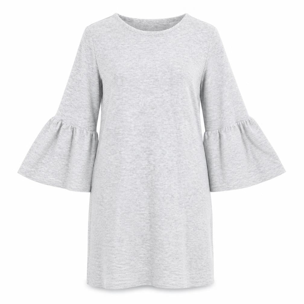 Front view of French Connection Women’s Grey Shift Dress, size UK 8, 3/4 Sleeve Stretch Jersey