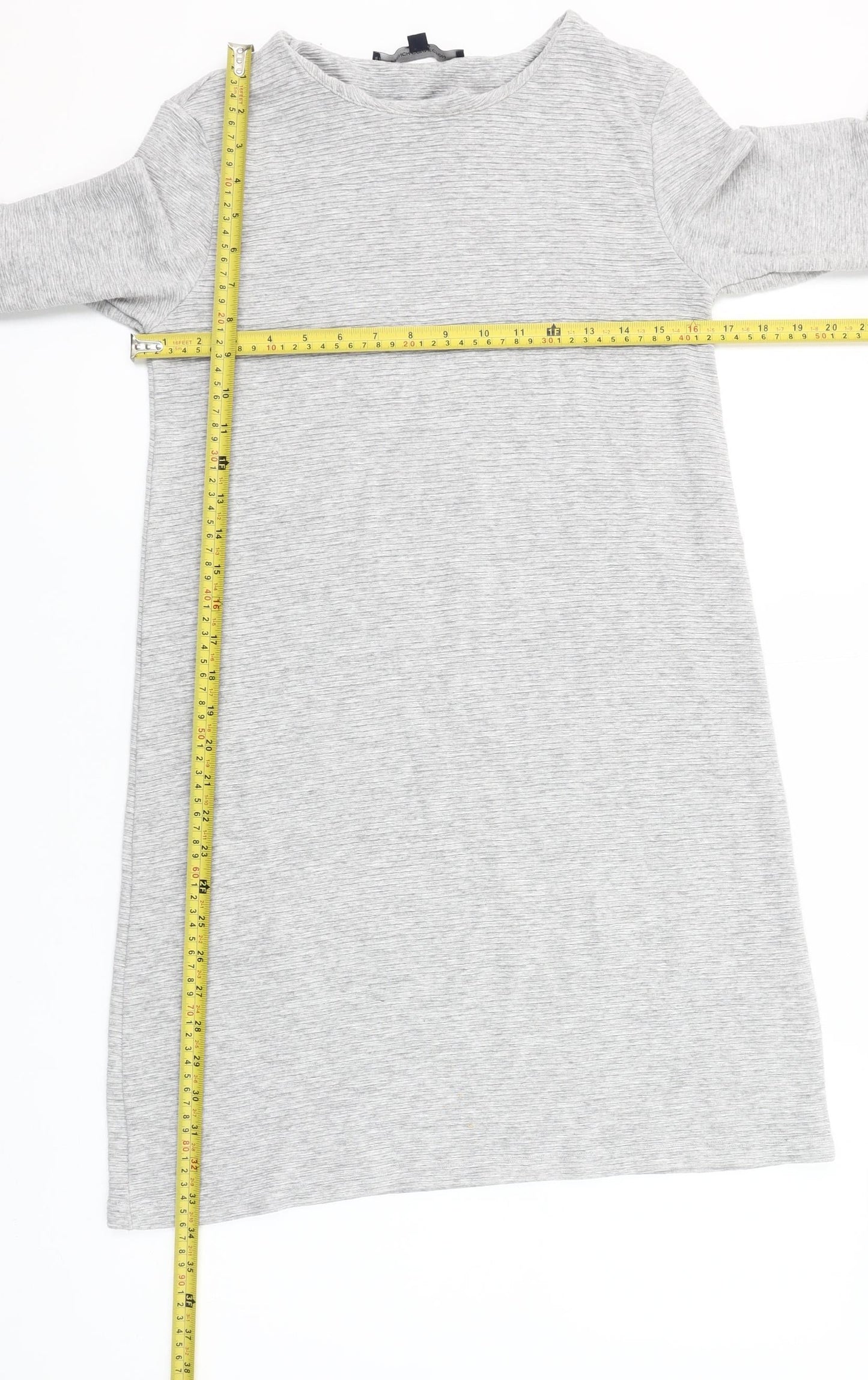 French Connection Women’s Grey Shift Dress Size 8 3/4 Sleeve Stretch Jersey