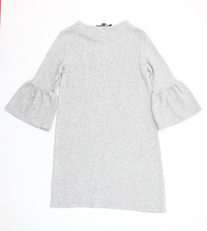 French Connection Women’s Grey Shift Dress Size 8 3/4 Sleeve Stretch Jersey