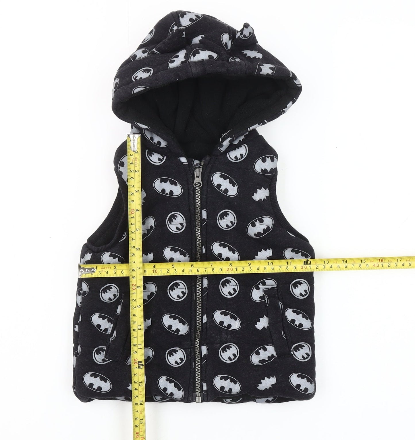 George Batman Black Hooded Padded Waistcoat 18-24 Months Boys Hooded Vest