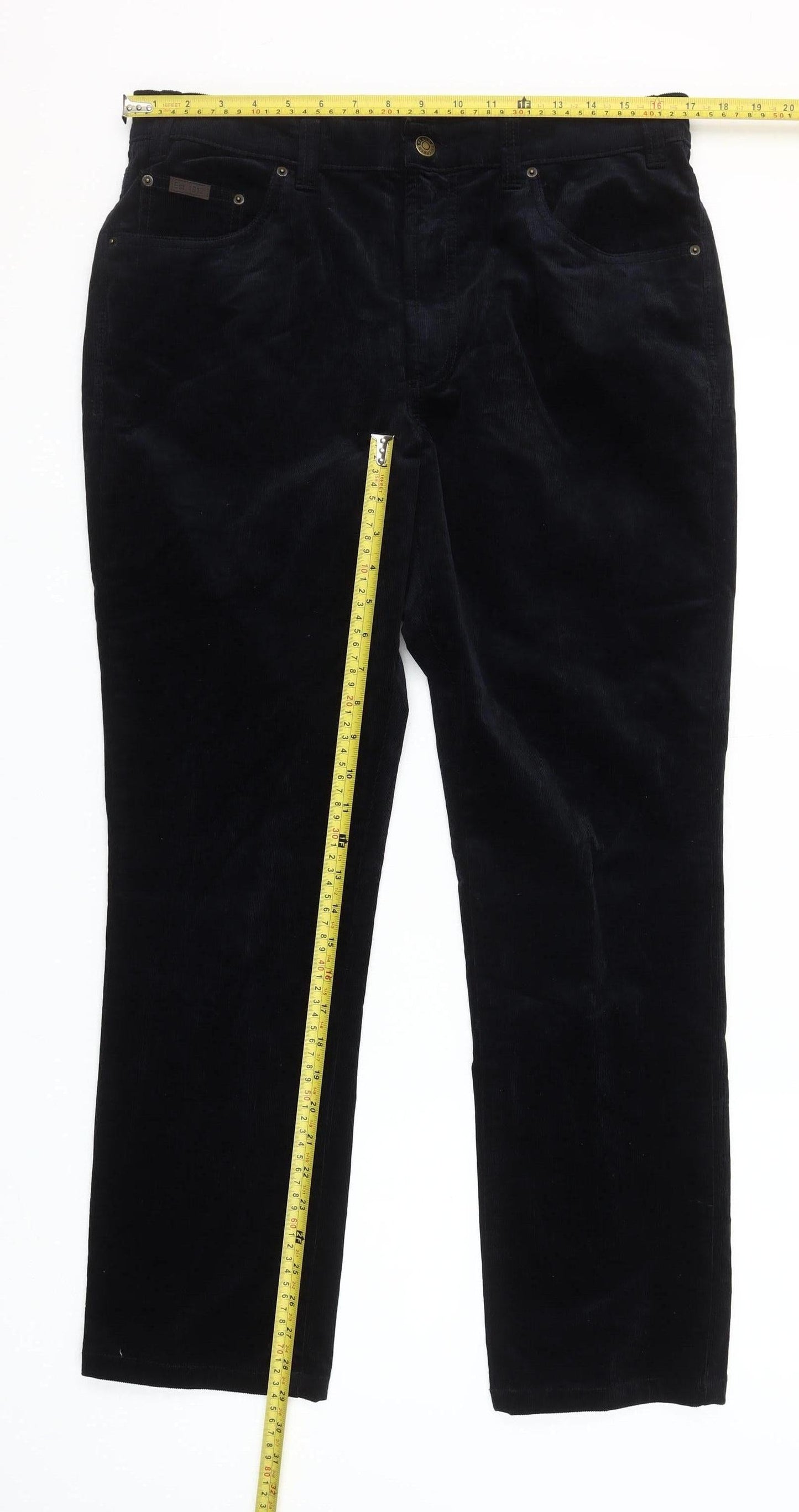 Brook Taverner Men's Black 24W Cotton Blend Corduroy Trousers