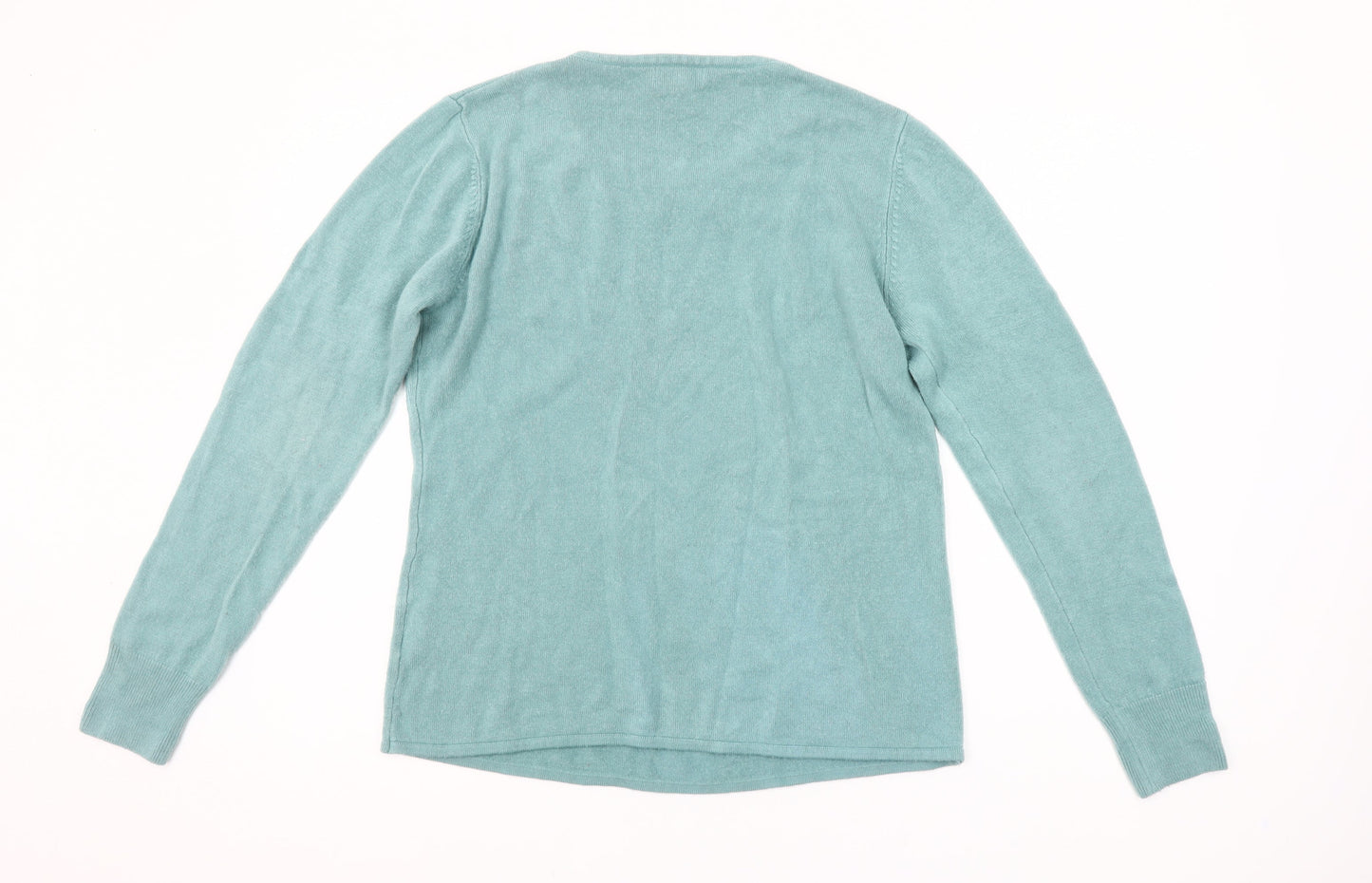 Dixie Women’s Blue Beaded Round Neck Wool Blend Jumper Size L