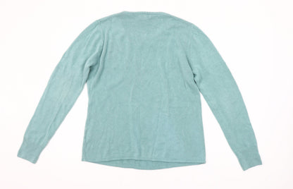 Dixie Women’s Blue Beaded Round Neck Wool Blend Jumper Size L