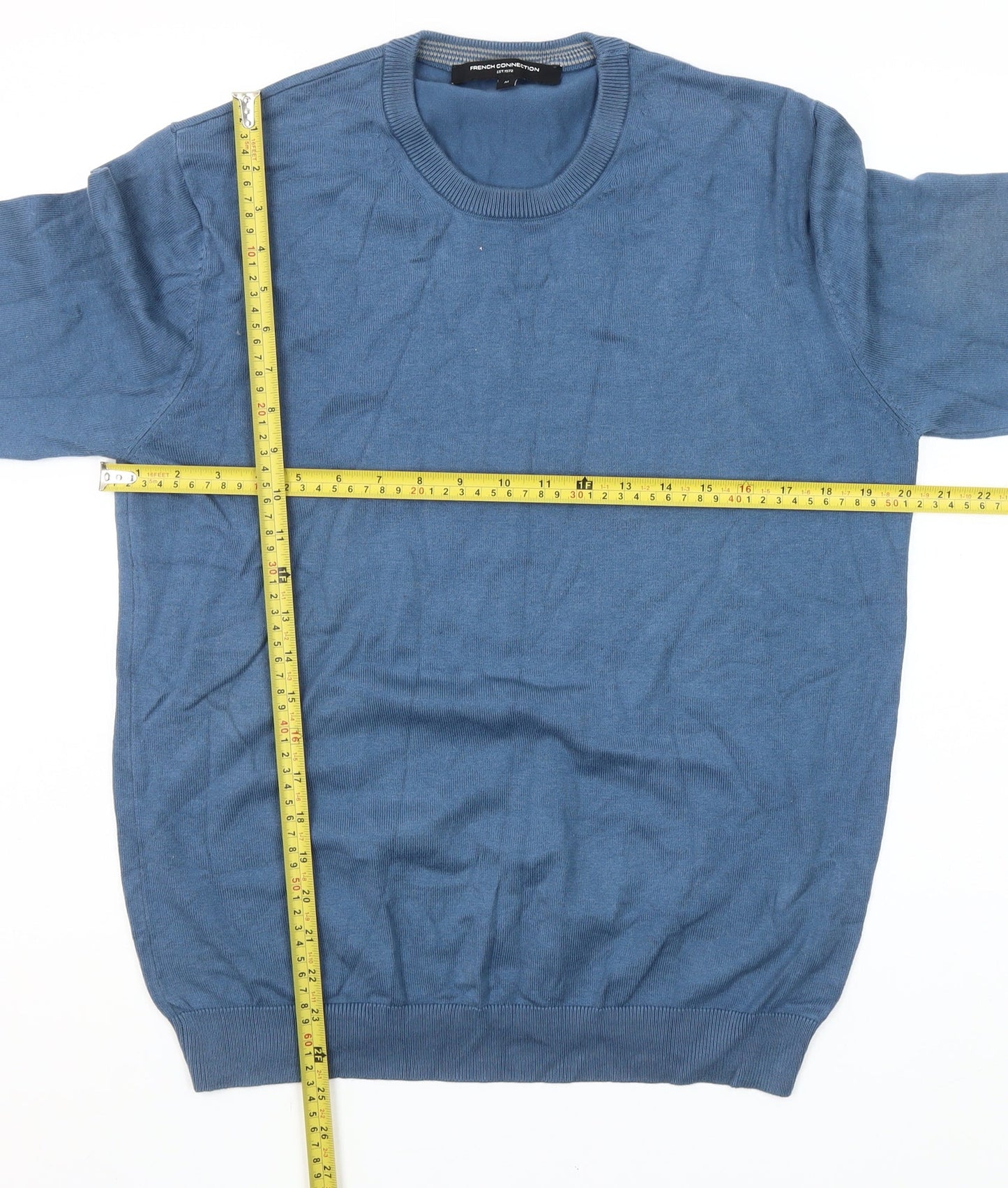 French Connection Men’s Blue Cotton Blend Crew Neck Jumper M