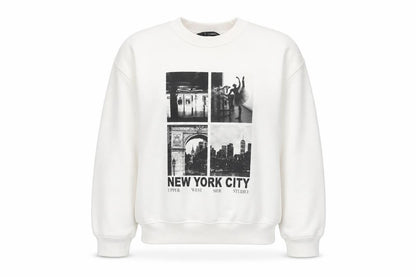 Front view of Dunnes Women Cream New York City Graphic Pullover Sweatshirt M