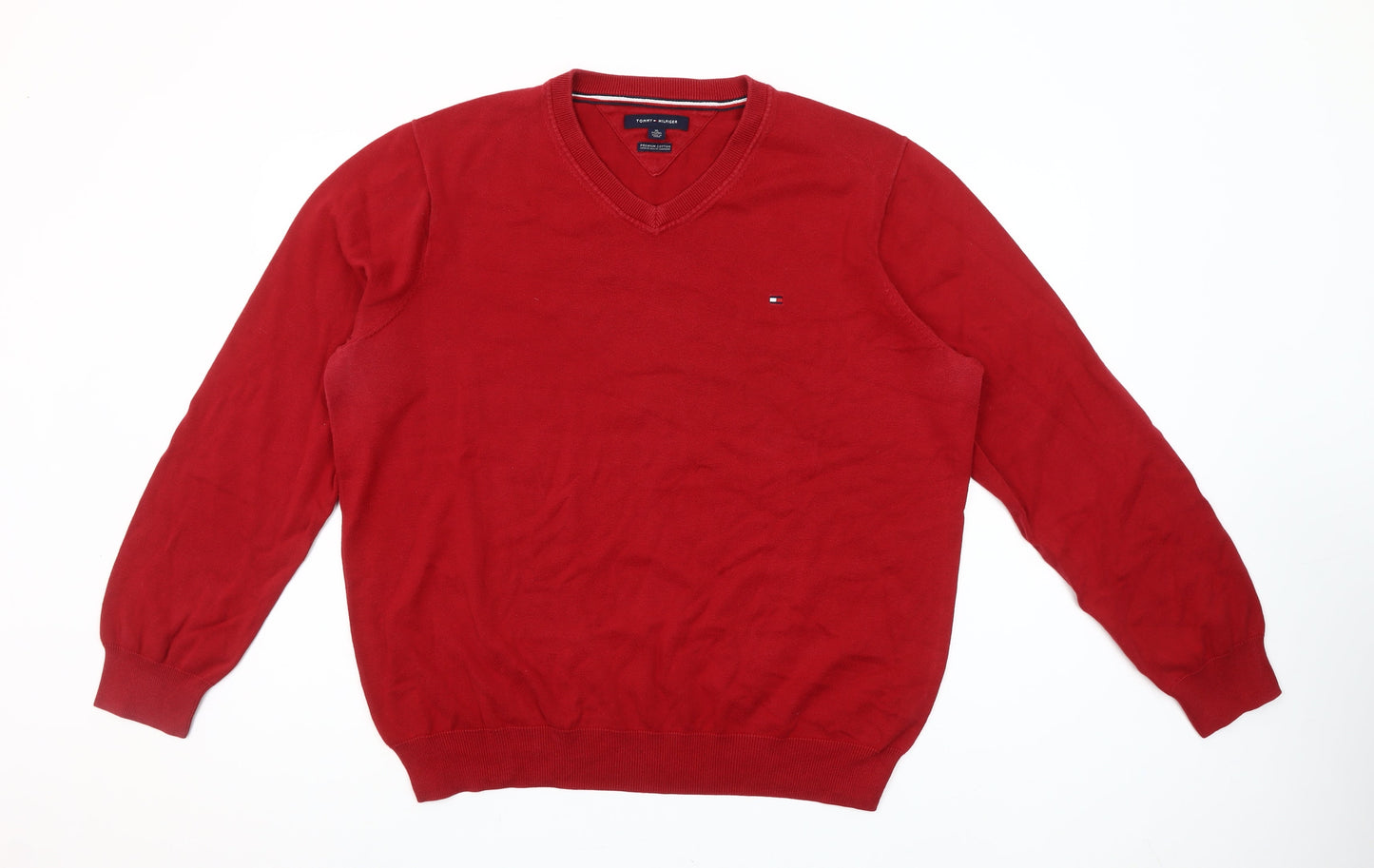 Tommy Hilfiger Men's Red V-Neck Cotton Jumper XL