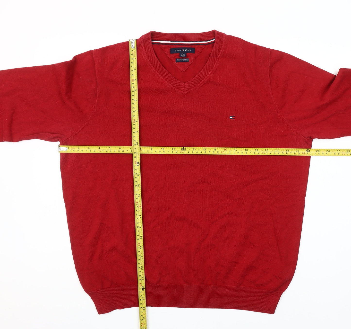 Tommy Hilfiger Men's Red V-Neck Cotton Jumper XL
