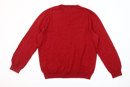 Tommy Hilfiger Men's Red V-Neck Cotton Jumper XL
