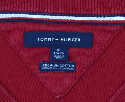 Tommy Hilfiger Men's Red V-Neck Cotton Jumper XL
