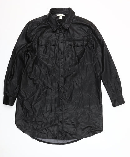 H&M Mama Women's Black Faux Leather Long Sleeve Button-Up Shirt M