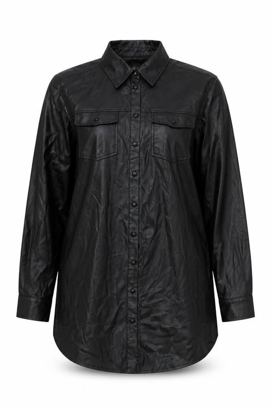 H&M Mama Women's Black Faux Leather Long Sleeve Button-Up Shirt M
