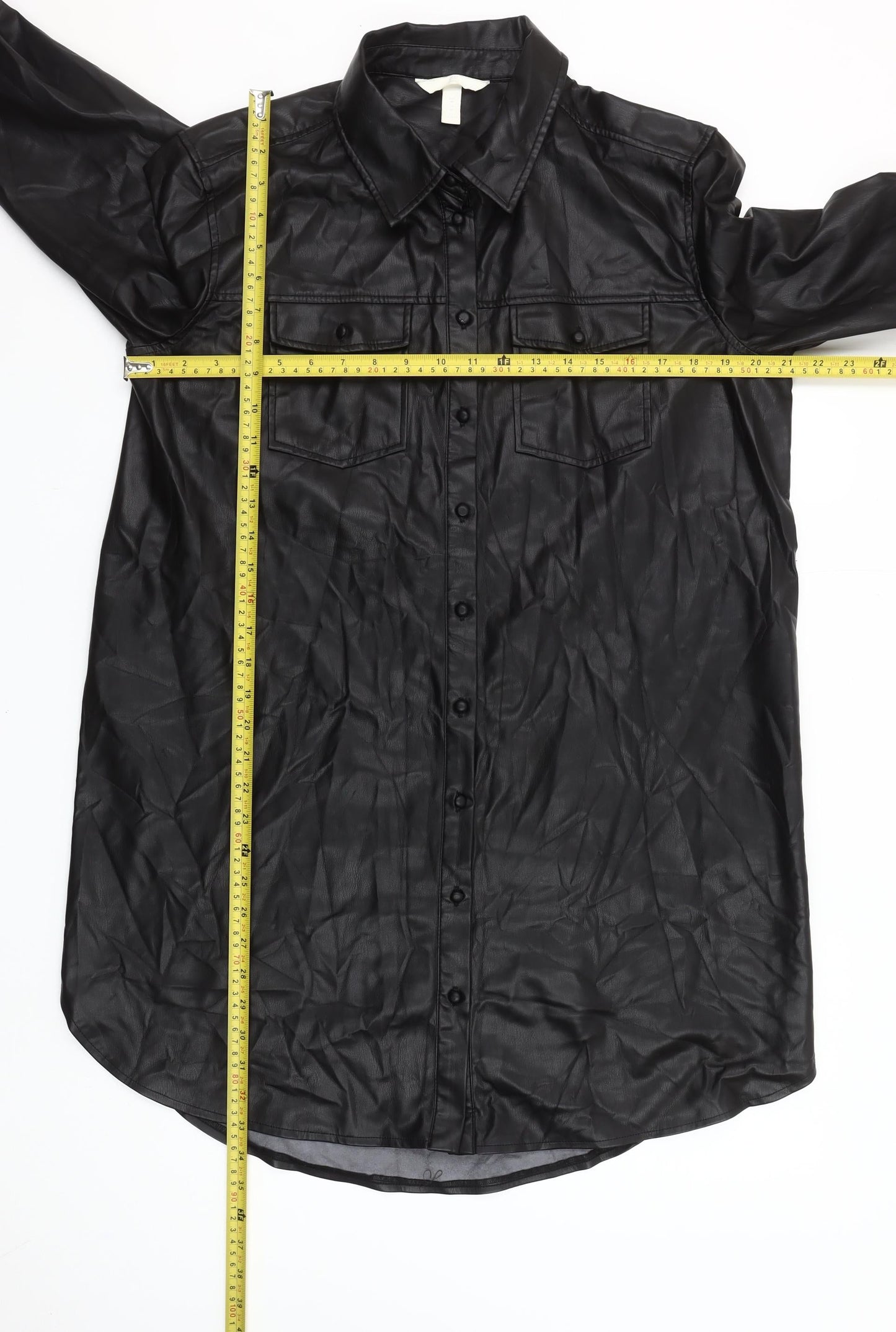H&M Mama Women's Black Faux Leather Long Sleeve Button-Up Shirt M