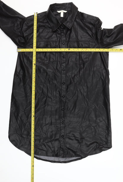 H&M Mama Women's Black Faux Leather Long Sleeve Button-Up Shirt M