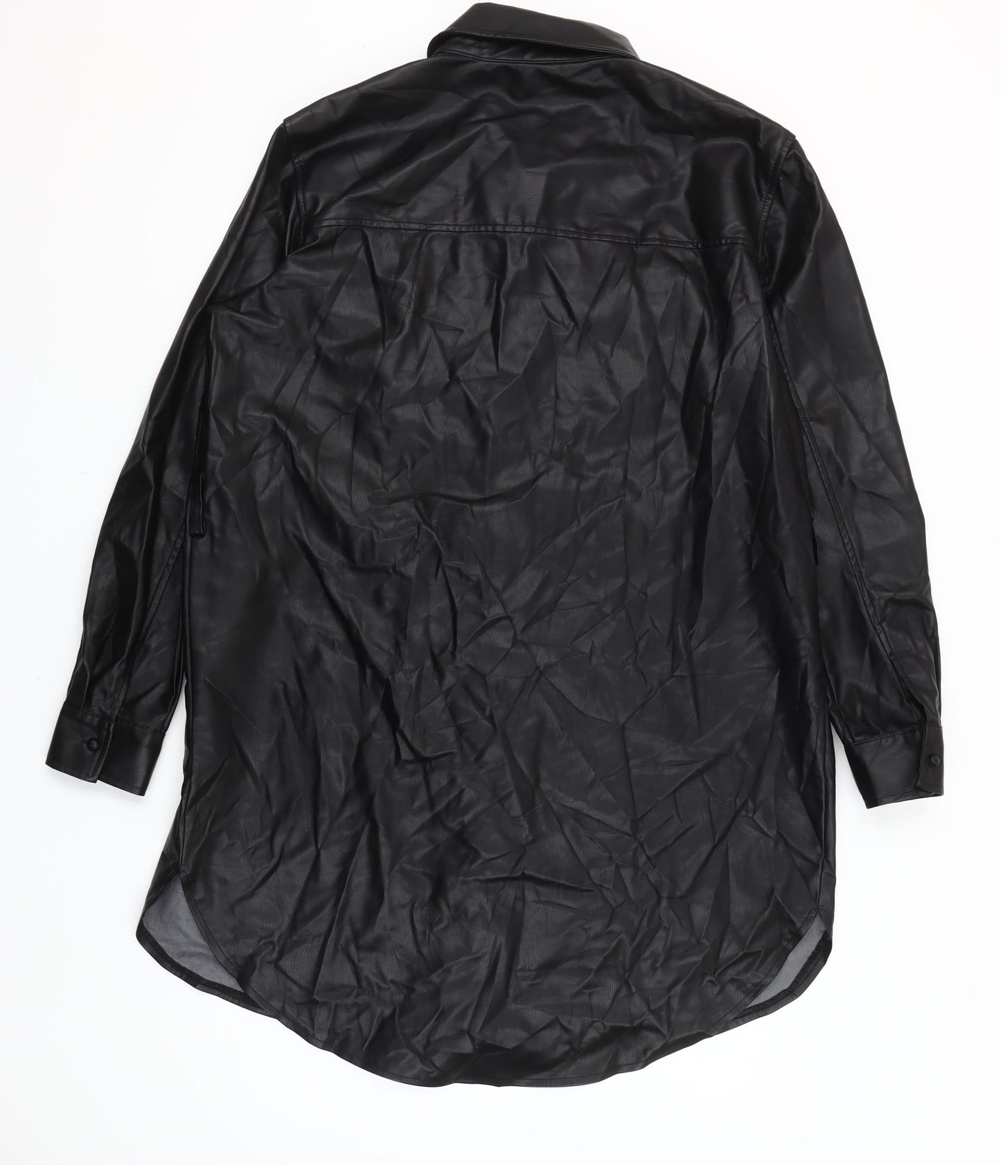 H&M Mama Women's Black Faux Leather Long Sleeve Button-Up Shirt M