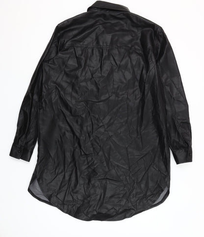 H&M Mama Women's Black Faux Leather Long Sleeve Button-Up Shirt M