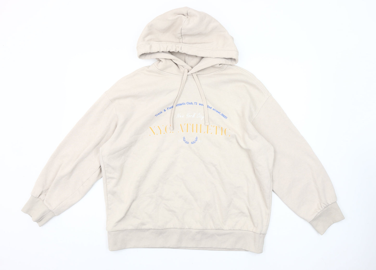 H&M Womens Beige NYC Athletic Pullover Hoodie Size S Cotton Blend