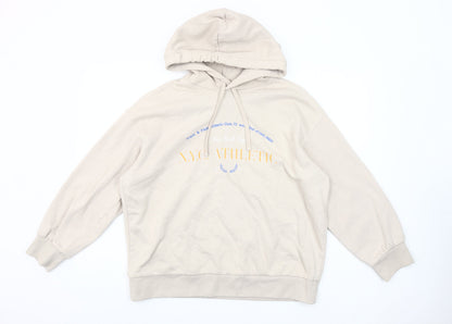 H&M Womens Beige NYC Athletic Pullover Hoodie Size S Cotton Blend