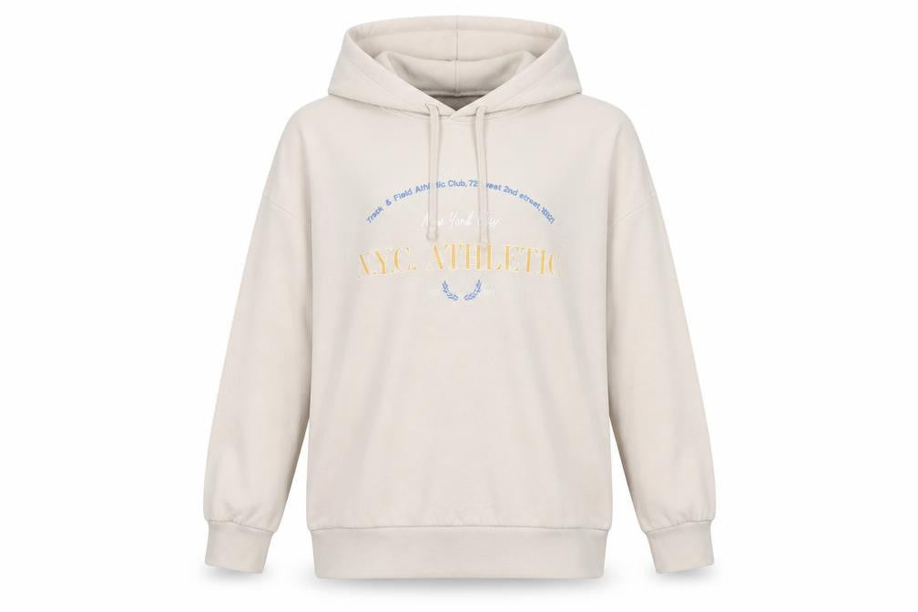 H&M Womens Beige NYC Athletic Pullover Hoodie Size S Cotton Blend